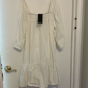 Shirred oversized square neck mini dress